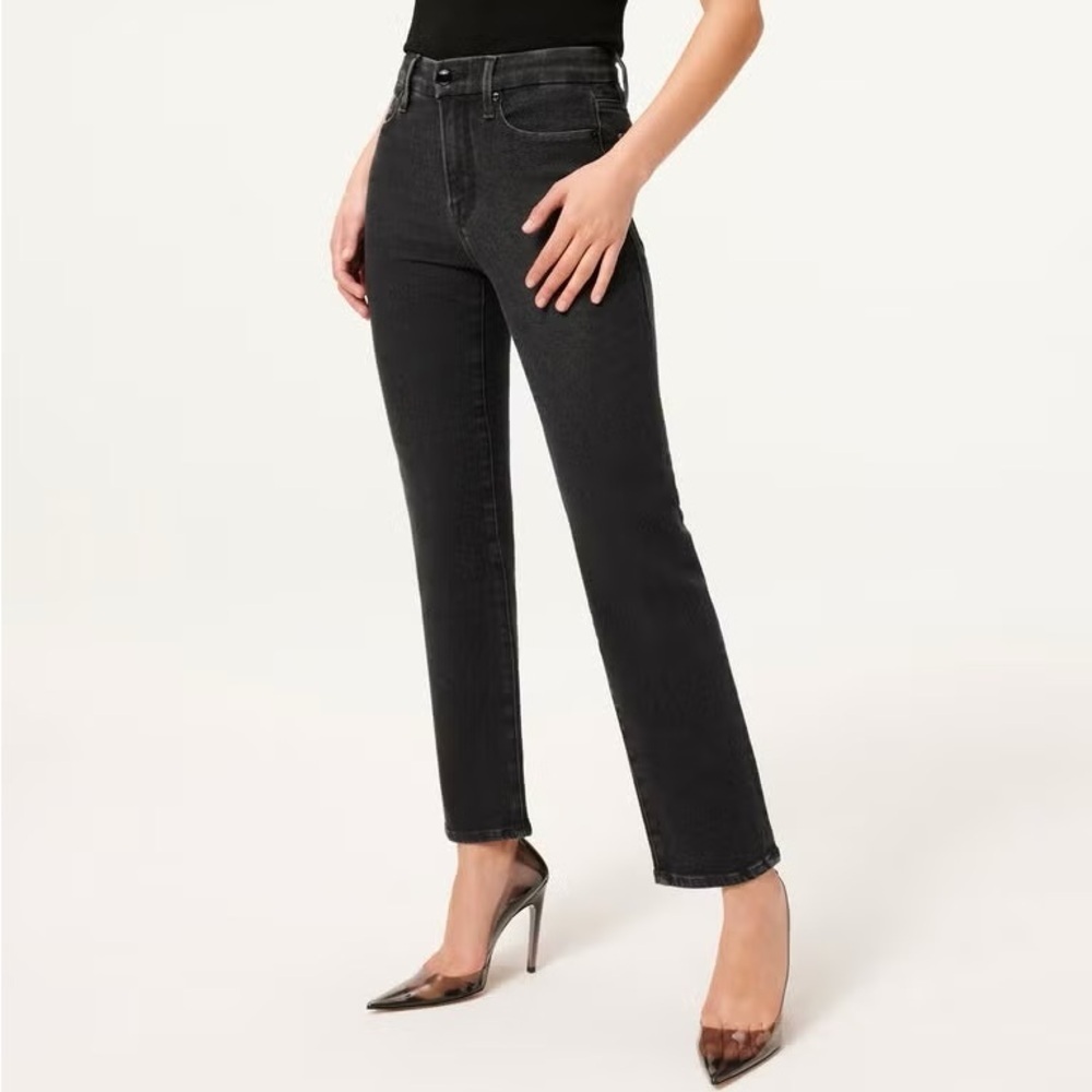 Good American black wash ankle crop jeans size 15 stretchy 24”